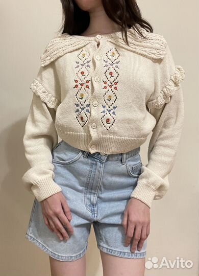 Zara молочный вязаный кардиган с цветами