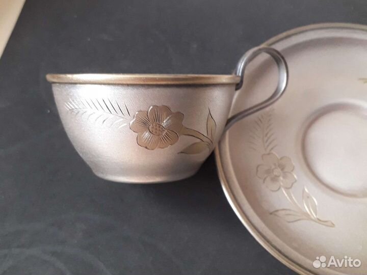 Кофейная пара мельхиор с позолотой