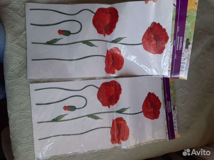 Наклейка декоративная маки интерьер decor цветы