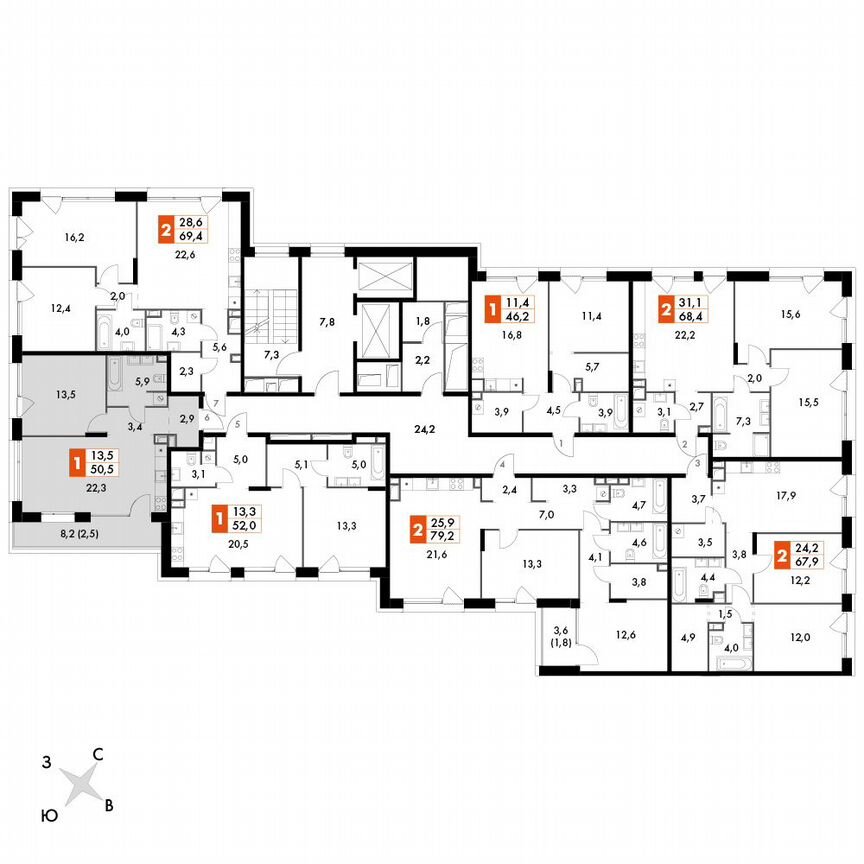 1-к. квартира, 50,5 м², 2/2 эт.
