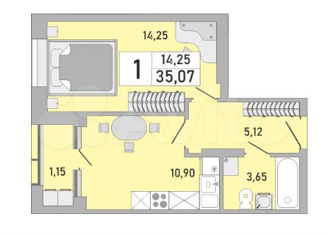 1-к. квартира, 35 м², 10/24 эт.