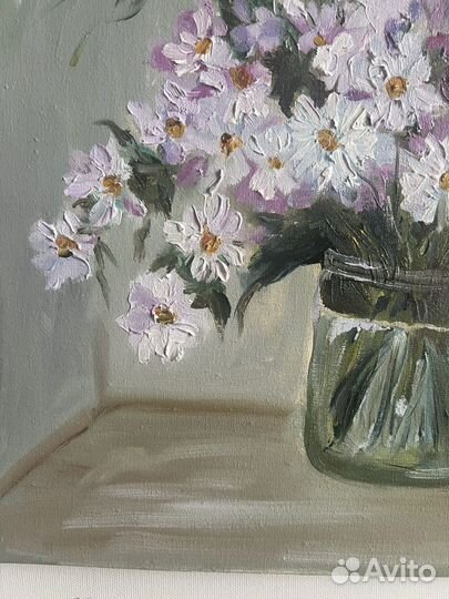 Картина маслом/ астры и космеи/ 30*30