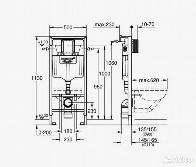 Инсталляция Grohe золото матовое с унитазом