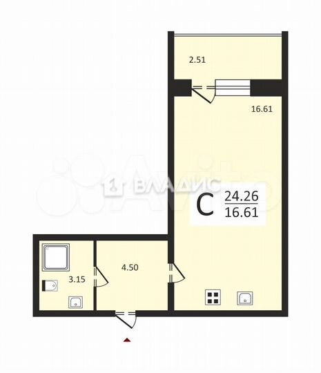 Квартира-студия, 24,3 м², 8/18 эт.