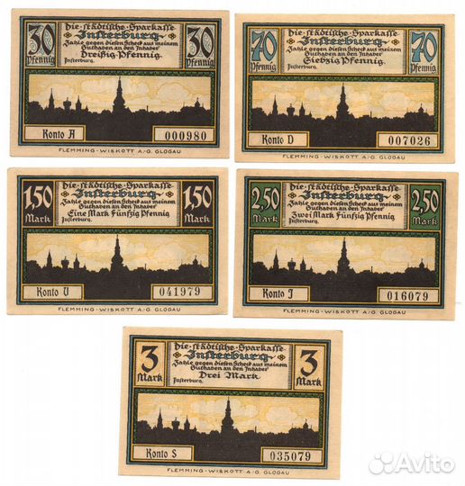 В. Пруссия, нотгельды Инстербург, 5 шт, 1922г