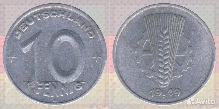 10 пфеннигов 1949,1963,1968,1970-1973,1981 ГДР