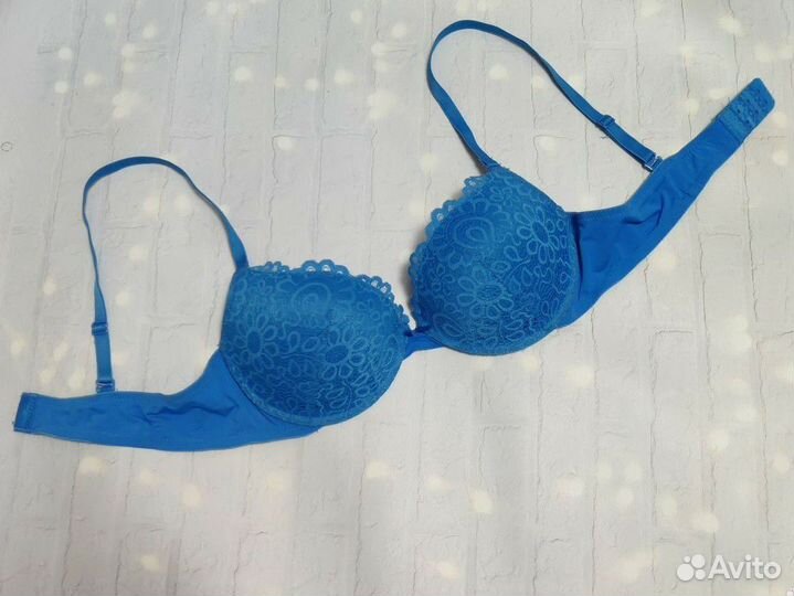 Бюстгальтер 80B синий кружевной