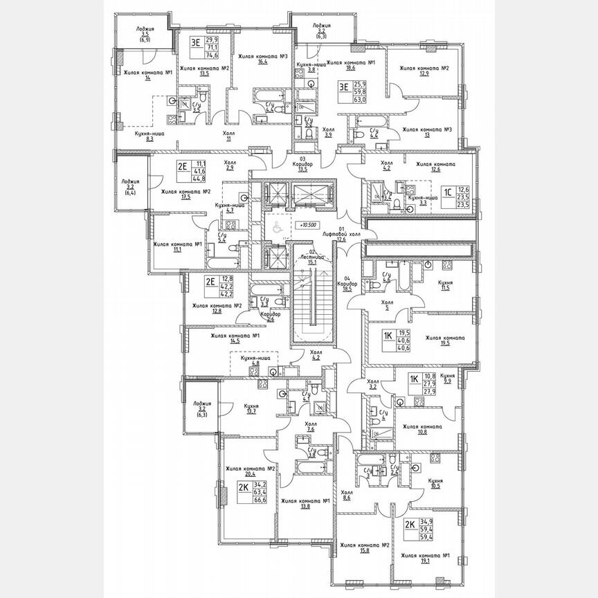 2-к. квартира, 71,1 м², 3/19 эт.