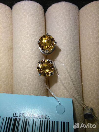 Пусеты серебро с цитрином