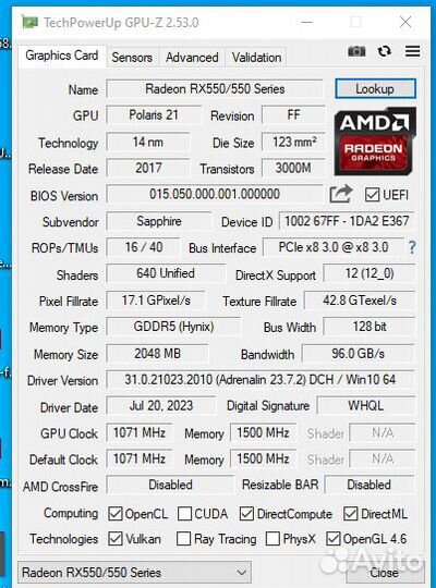 Sapphire Pulse Radeon RX 550 2G DDR5