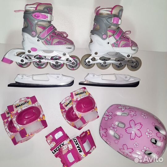 Ролики коньки детские 2 в 1 шлем защита MaxCity