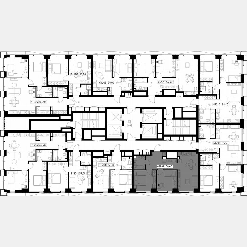 2-к. квартира, 56,4 м², 12/48 эт.
