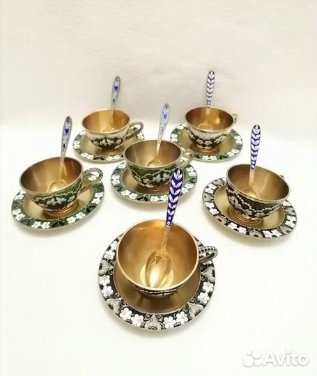 Кофейная пара. Серебро 916 пр. Эмаль, позолота