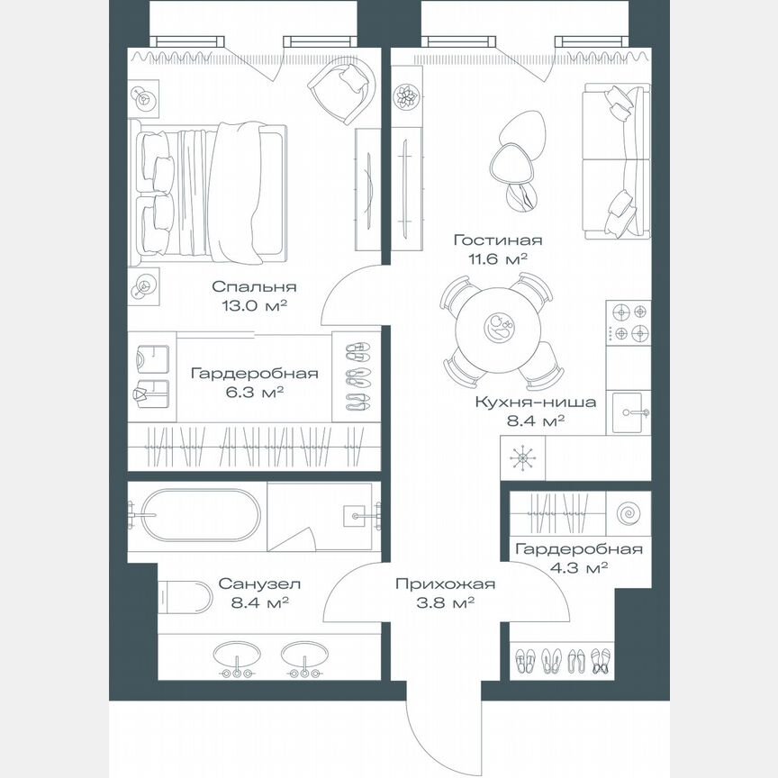 2-к. квартира, 55,8 м², 3/11 эт.