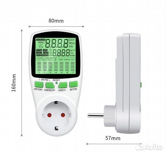 Ваттметр (W, V, A, Hz) 220V 16A