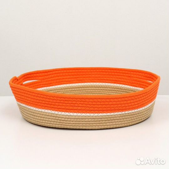 Экологичный лежак для животных (хлобчатобумажный),40 х 40 х 11 см, вес до 15 кг, оранжевый