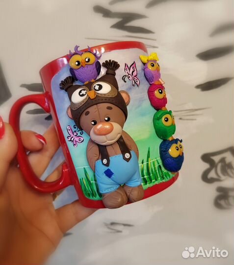 Кружка с декором из полимерной глины