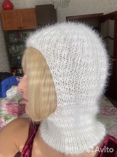Балаклава шапка белая зимняя вязаная женская