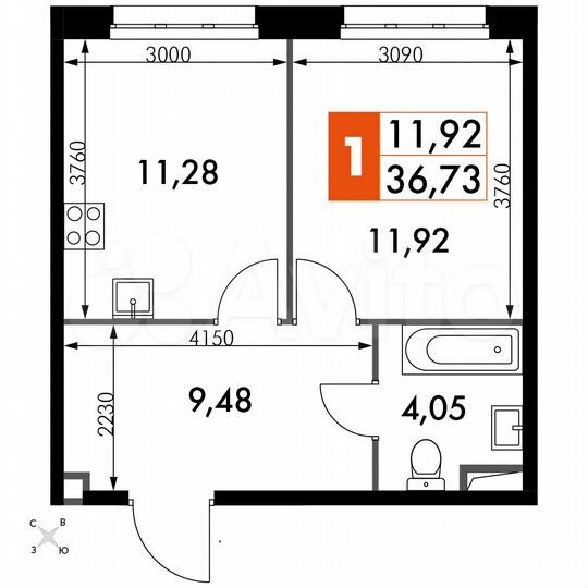 1-к. апартаменты, 36,7 м², 6/15 эт.