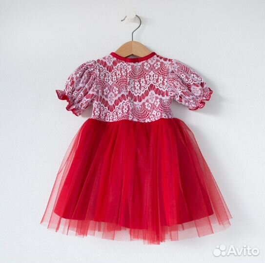 Красное пышное платье для девочки на пол года, 68
