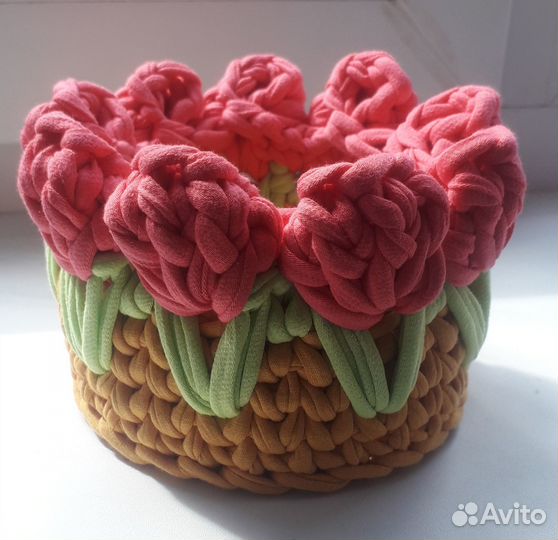 Корзинка из трикотажной пряжи