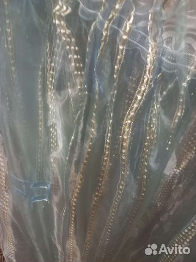 Тюль голубого цвета, высота 175см, ширина 6м