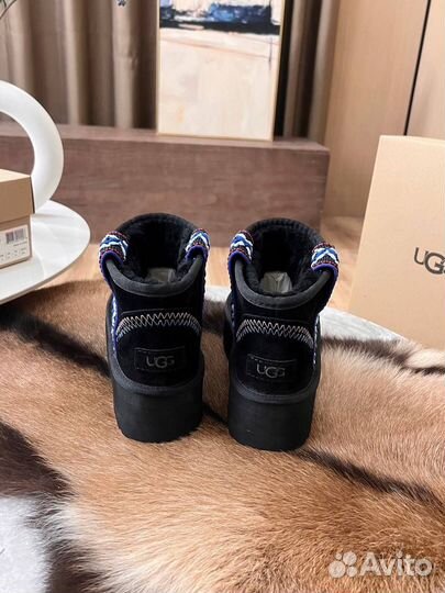 Угги с лентой женские UGG замша овчина чёрные