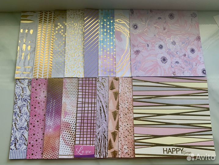 Бумага для скрапбукинга. Набор розовый- золото