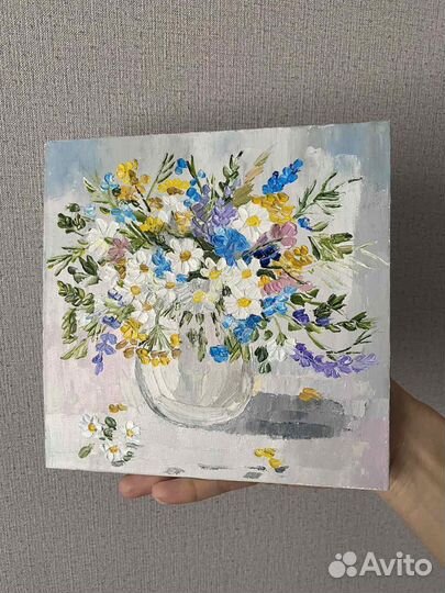 Картина маслом полевые цветы