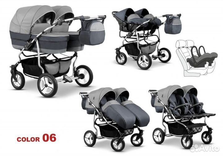 Коляска для двойни 2 в 1 Mikado, tween