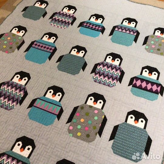 Детское одеяло новое лоскутное стеганое пингвины
