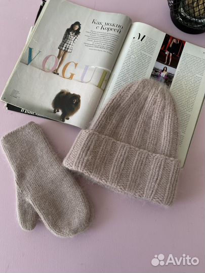 Шапка и варежки комплект пух норки