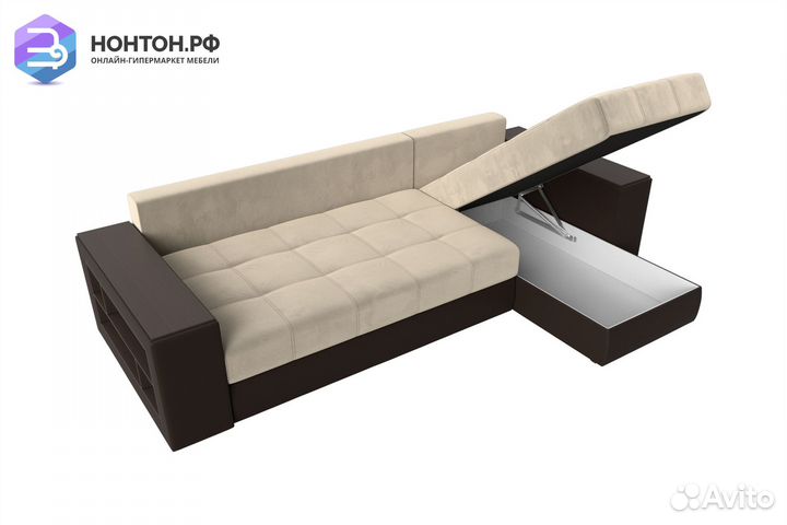 Диван угловой еврокнижка Дубай микровельвет бежевы