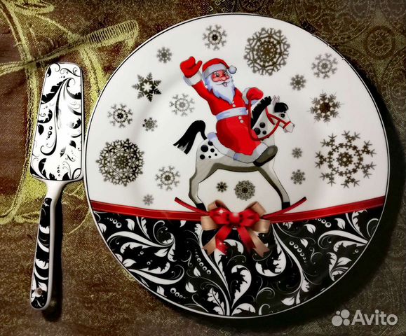 Блюдо-Тортовница с лопаткой (Новогодняя символика)