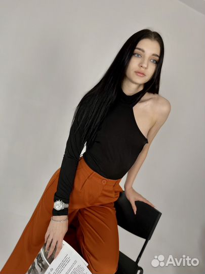 Боди женское черное с длинным рукавом