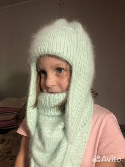 Шапка ушанка, вязаный комплект,набор