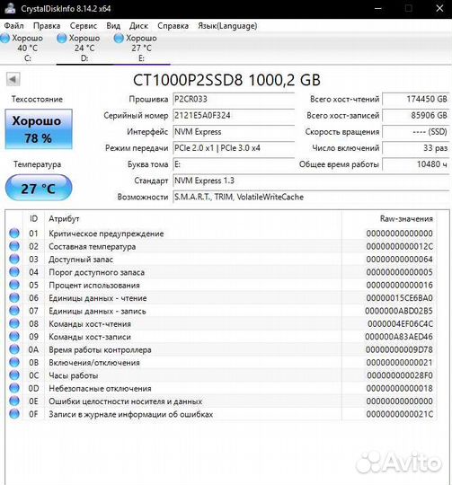 1000 гб SSD M.2 накопитель Crucial P2