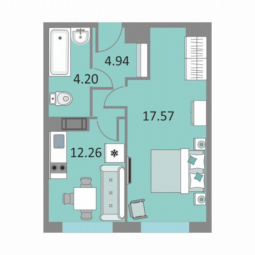 1-к. апартаменты, 38,5 м², 13/13 эт.