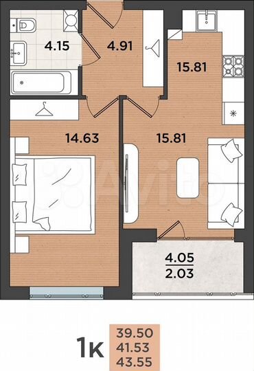 2-к. квартира, 43,6 м², 2/8 эт.