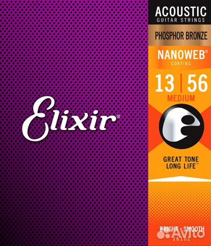 Струны для гитары Elixir 16102 NanoWeb Medium 13-5