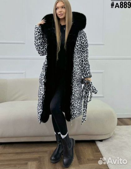Пуховик зимний женский леопардовыйй