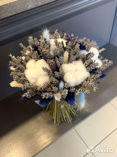 Букет невесты из сухоцветов, лаванда, хлопок