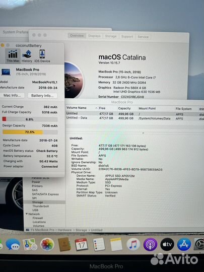 Apple macbook pro 15 2018 32gb/512gb