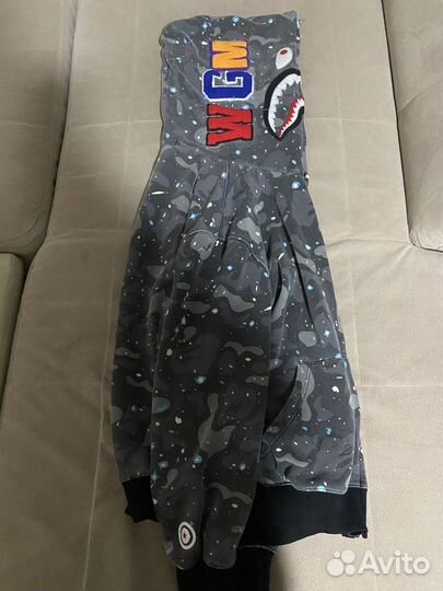 Bape зип худи серый