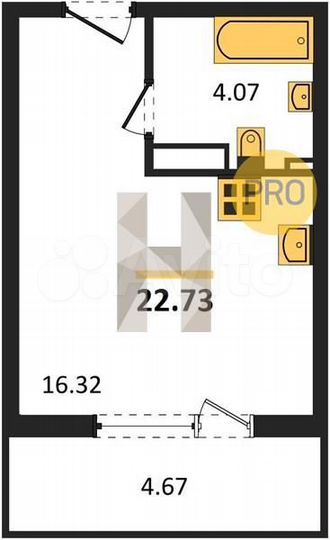Квартира-студия, 22,7 м², 9/9 эт.