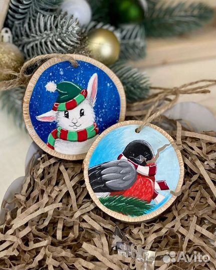 Ёлочные игрушки деревянные