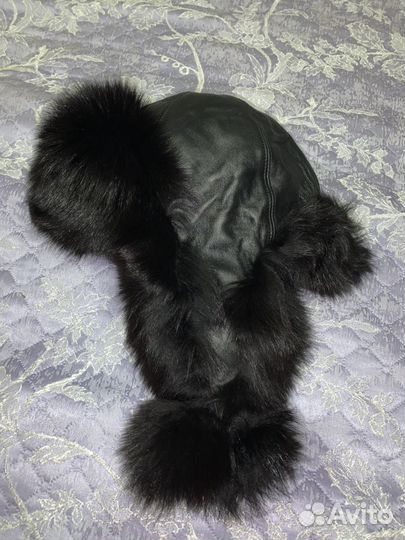 Шапка песцовая с кожаной отделкой