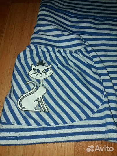 Туника хлопок морячка синяя полоска кошки