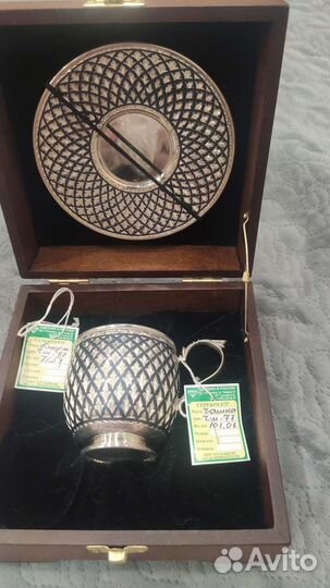 Чашка с блюдцем серебро, кофейная пара