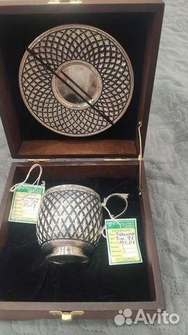 Чашка с блюдцем серебро, кофейная пара